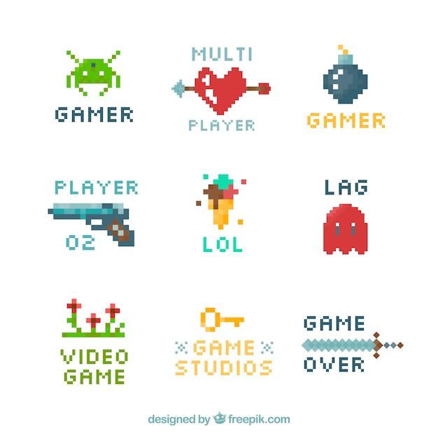 Coleção de logotipo de videogame com design plano Vetor grátis