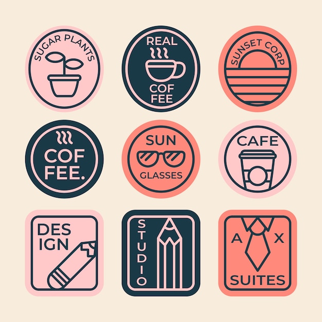 Coleção de logotipo mínimo de café colorido em estilo retro Vetor grátis
