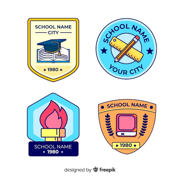 Coleção de modelo de logotipo de escola plana Vetor grátis