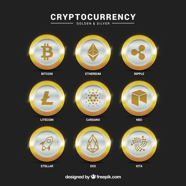 Coleção de moedas de criptomoedas de prata Vetor grátis