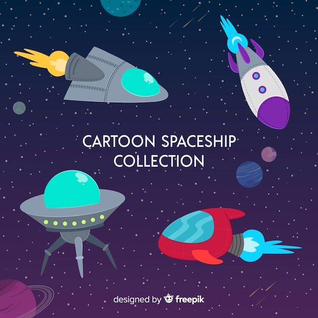 Coleção de nave espacial colorida com design plano Vetor grátis
