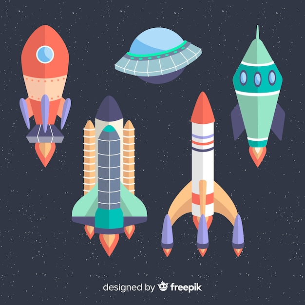 Coleção de nave espacial colorida com design plano Vetor grátis