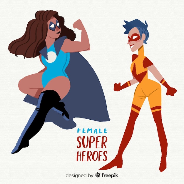Coleção de personagem de super-herói feminino com design liso Vetor grátis