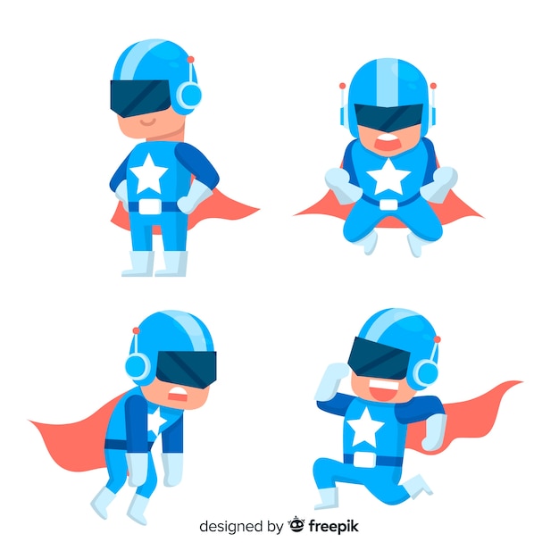 Coleção de personagem de super-herói moderno com design plano Vetor grátis