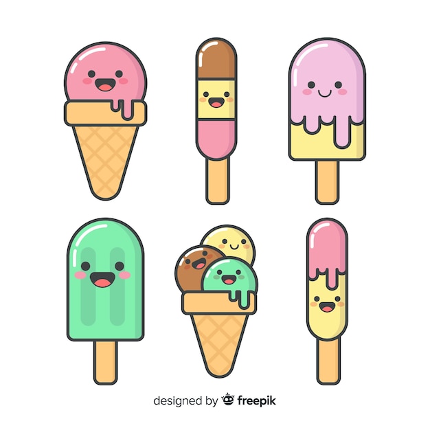 Coleção de personagens de sorvete kawaii Vetor grátis