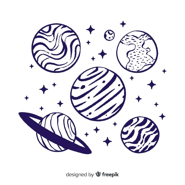 Coleção de planetas mão desenhada no estilo doodle Vetor grátis