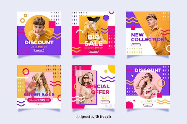 Coleção de postagem de instagram de venda de moda abstrata Vetor grátis