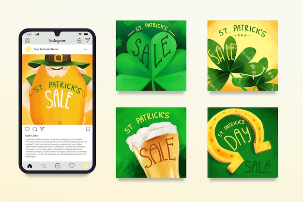 Coleção de postagens do instagram do dia de são patrício Vetor grátis