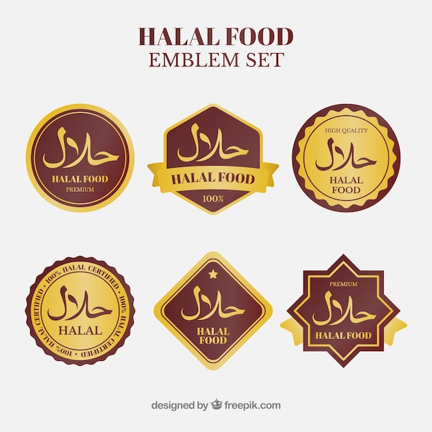 Coleção de rótulo de comida halal com estilo dourado Vetor grátis