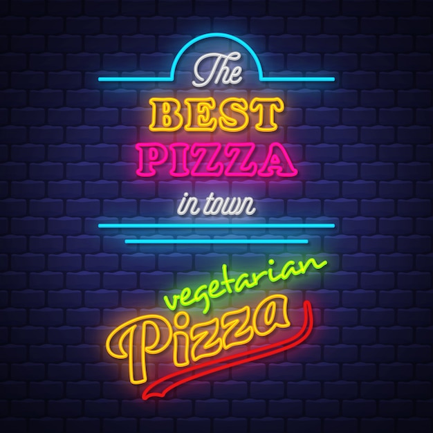 Coleção de sinal de néon de pizza Vetor Premium