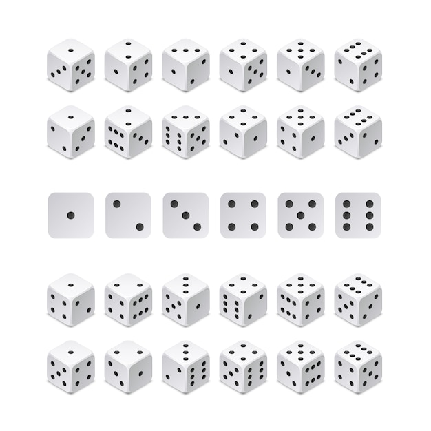 Combinação de dados 3d isométrica. cubos de jogo vector isolados. coleção para app e casino conceito de jogo. jogo de dados, o cubo de jogo para ilustração de cassino Vetor Premium
