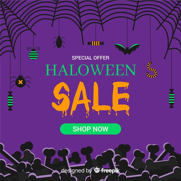 Composição de venda de halloween com design plano Vetor grátis