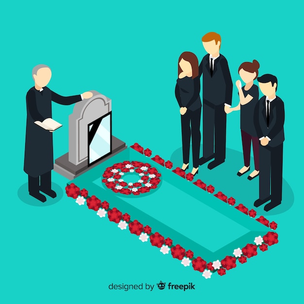 Composição fúnebre com vista isométrica Vetor grátis