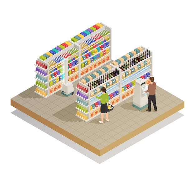 Composição isométrica de tecnologias automatizadas de supermercado Vetor grátis