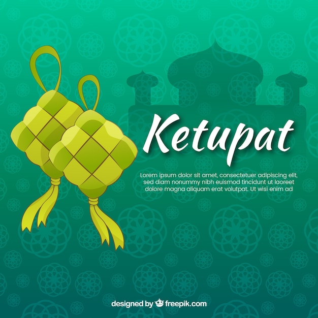 Composição ketupat tradicional com design plano Vetor grátis