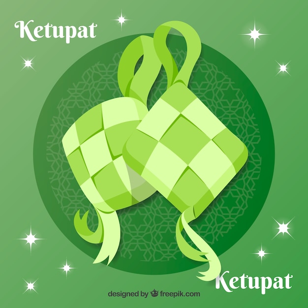Composição ketupat tradicional com design plano Vetor grátis