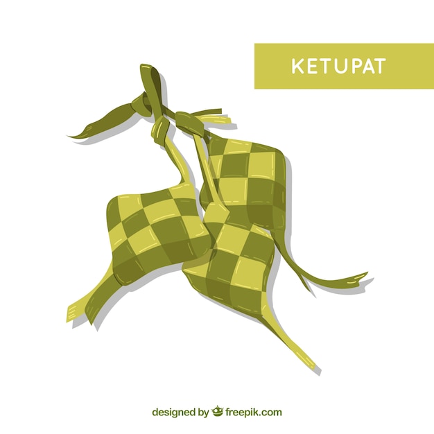 Composição ketupat tradicional com design plano Vetor grátis