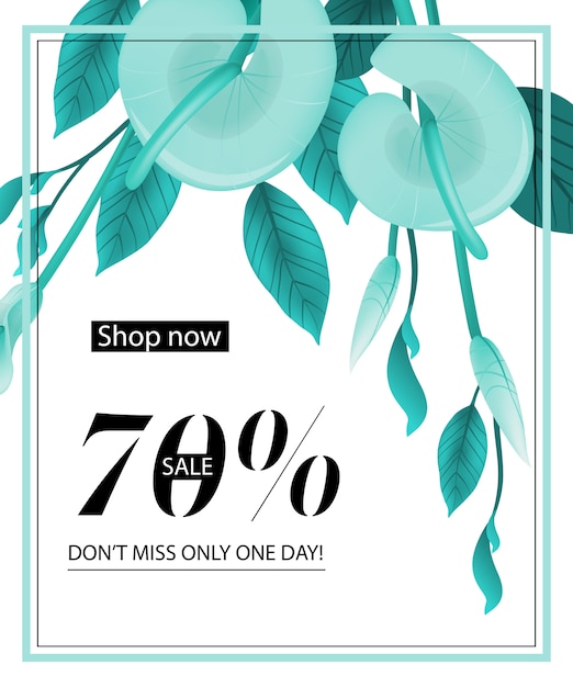 Compre agora, venda de setenta por cento, não perca apenas um dia, cupom com hortelã calla lily Vetor grátis