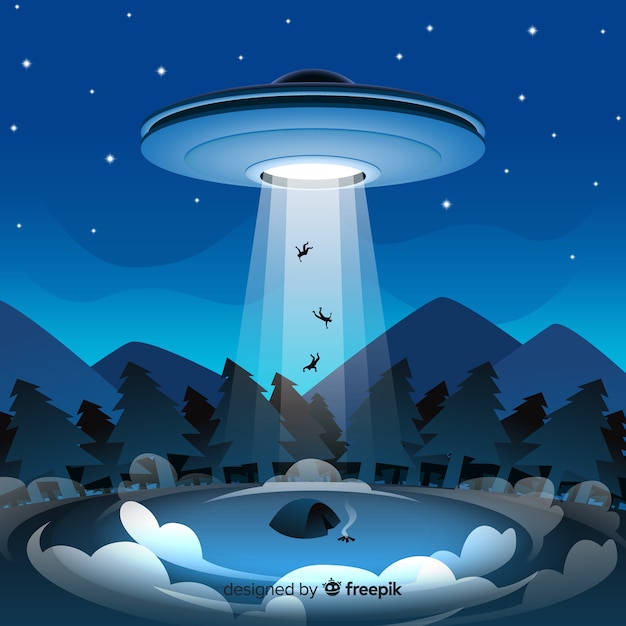 Conceito de abdução de ufo clássico com design plano Vetor grátis