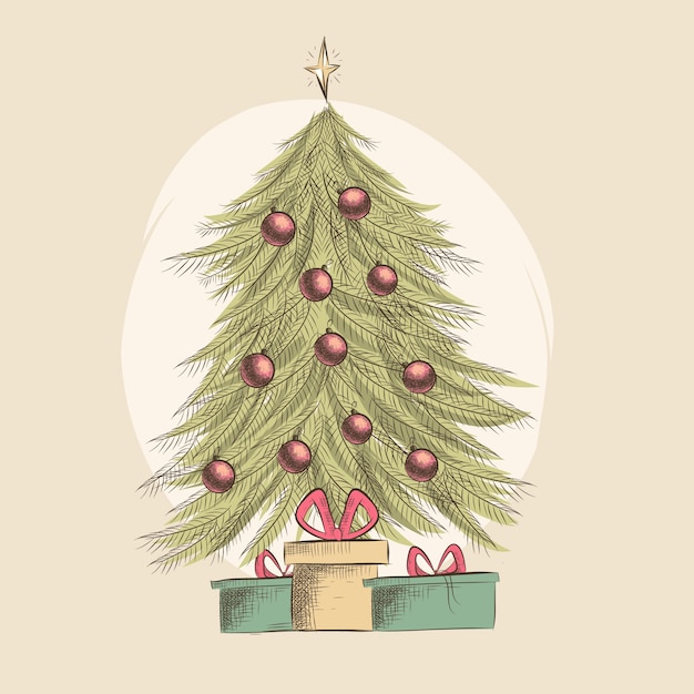 Conceito de árvore de natal com design vintage Vetor grátis