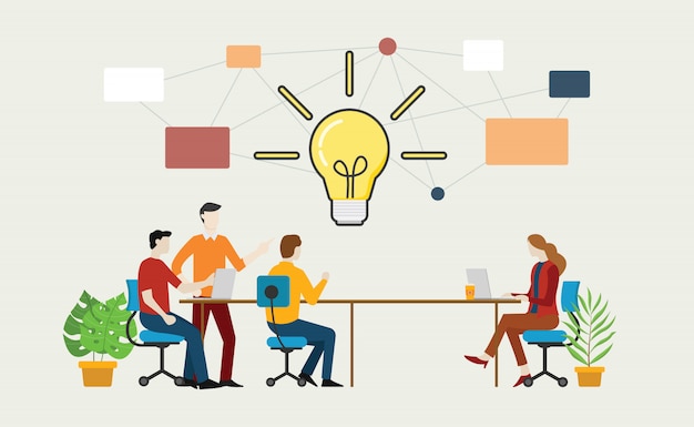 Conceito de brainstorming eficaz com equipe na mesa Vetor Premium