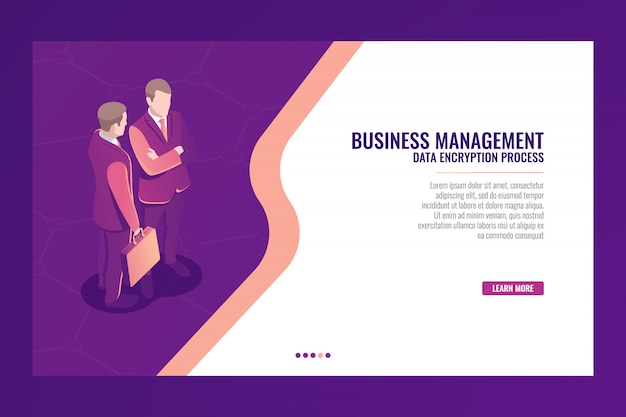 Conceito de comunicação de gestão empresarial, banner de modelo de página da web, empresário com isome de mala Vetor grátis