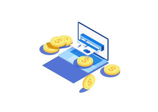 Conceito de conta eletrônica e banco on-line, laptop com fita de seleção. Vetor Premium