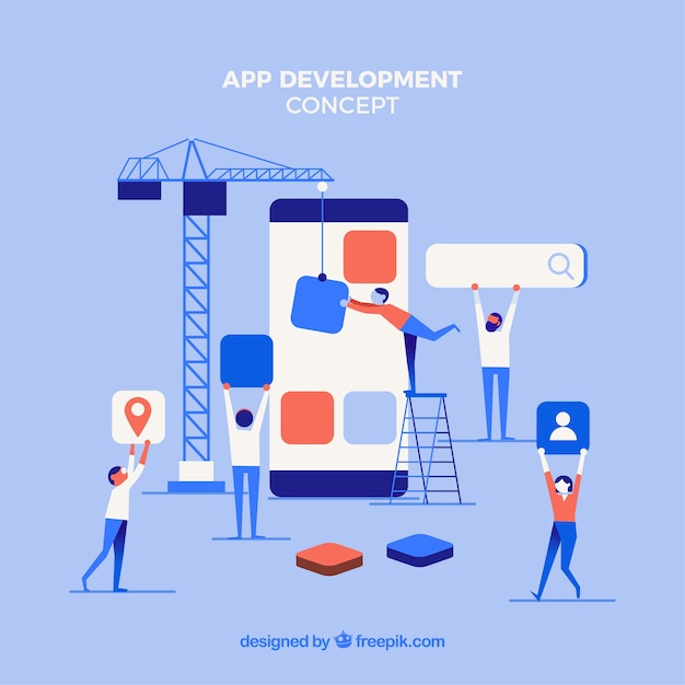Conceito de desenvolvimento de aplicativos com design plano Vetor grátis