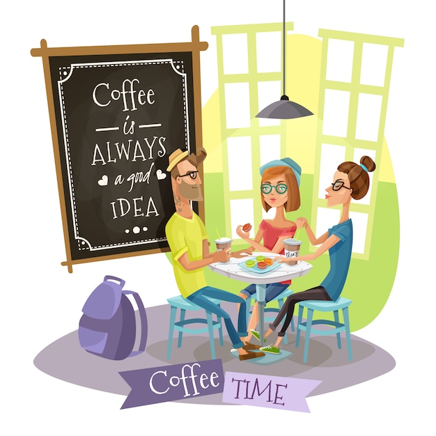 Conceito de design de tempo de café com hipsters Vetor grátis