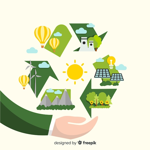 Conceito de ecologia design plano com elementos naturais Vetor grátis