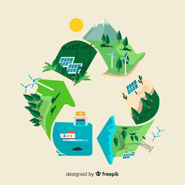 Conceito de ecologia design plano com elementos naturais Vetor grátis