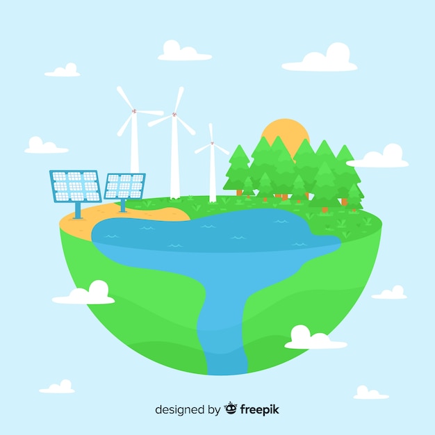 Conceito de ecologia design plano com elementos naturais Vetor grátis