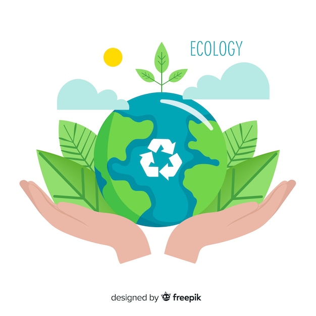 Conceito de ecologia design plano com elementos naturais Vetor grátis