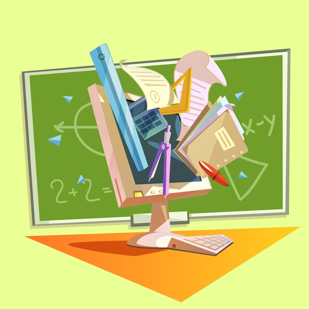 Conceito de educação com a escola, estudando suprimentos em estilo retro Vetor grátis