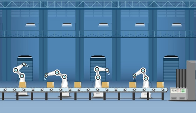 Conceito de fábrica de automação robô trabalhando ilustração