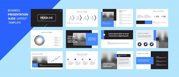 Conceito de modelo de design de apresentação de negócios com elementos de infográfico Vetor Premium
