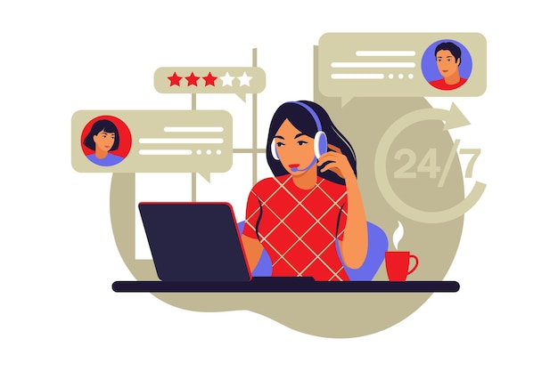 Conceito De Serviço Ao Cliente Suporte Assistência Call Center Ilustração Vetorial Plano 2910