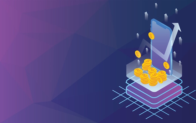 Conceito de setas de negócios com smartphone e moeda de ouro do dólar Vetor Premium