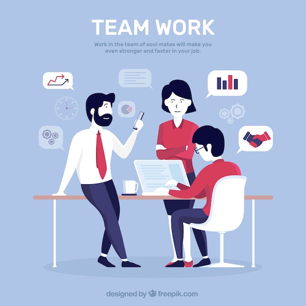 Conceito de trabalho em equipe com design plano Vetor grátis
