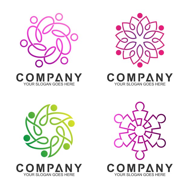 Conexão de pessoas elegantes simples / design de logotipo de comunidade com estilo de arte de linha Vetor Premium