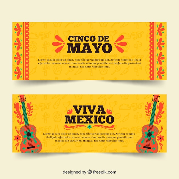 Conjunto de bandeiras de cinco de maio com elementos tradicionais Vetor grátis