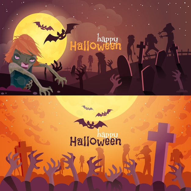 Conjunto de banners de halloween  Vetor Gr tis