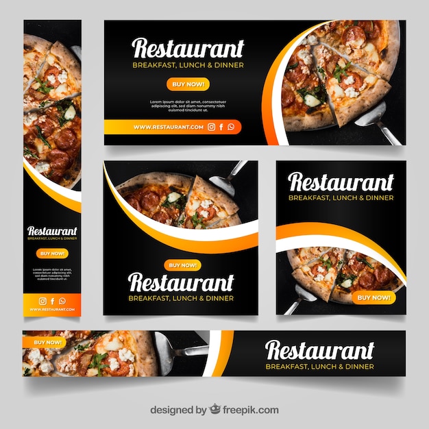 Conjunto de banners de restaurante com foto Baixar 