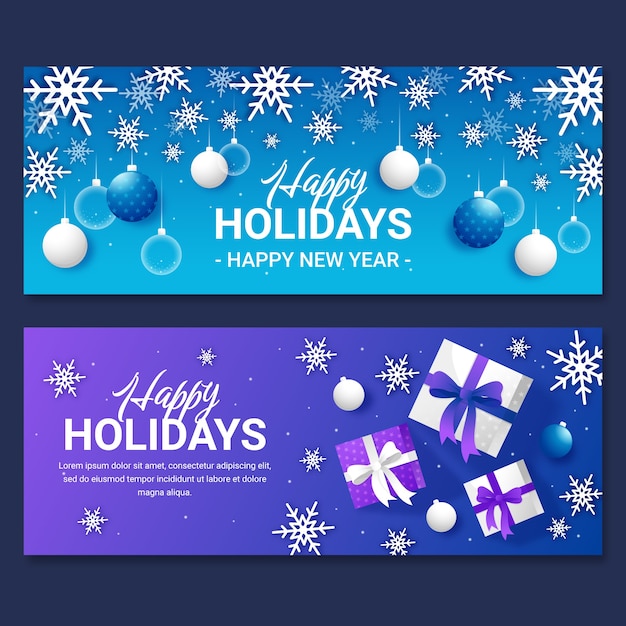 Conjunto De Banners Horizontais Gradiente De Boas Festas | Vetor Grátis