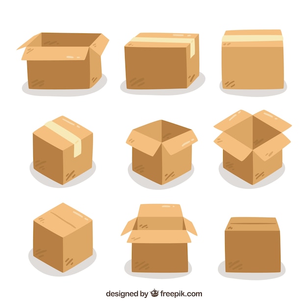 Conjunto de caixas de papelão para o transporte Vetor grátis
