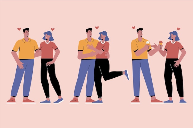 Conjunto De Casais Fofos Ilustrados Vetor Grátis 