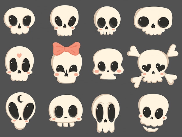 Conjunto De Caveiras Dos Desenhos Animados Uma Coleção De Caveiras Bonitos Para O Halloween 