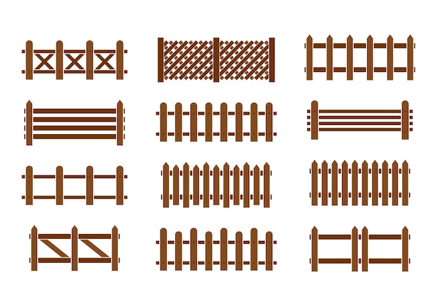 Conjunto De Cerca De Madeira Projetos Diferentes De Cercas E Paredes Vetor Premium 