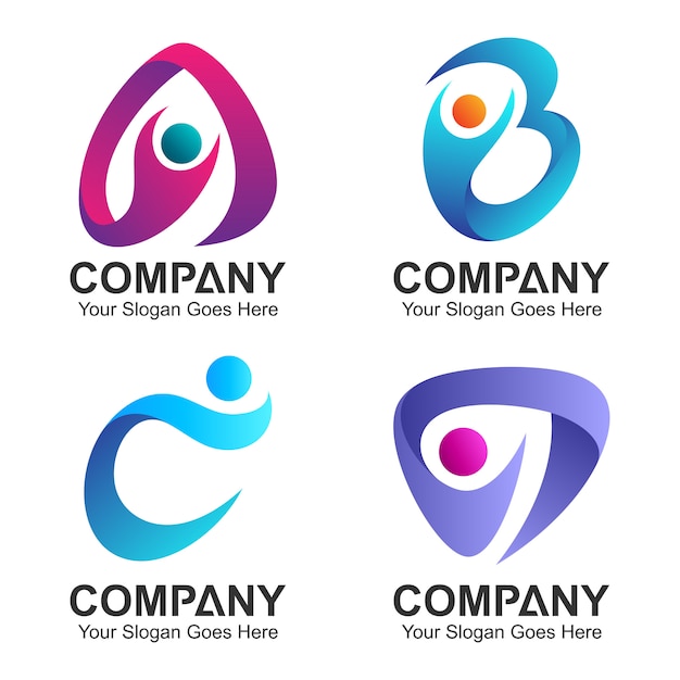 Conjunto de combinação de logotipo de letra inicial com ícones de pessoas Vetor Premium