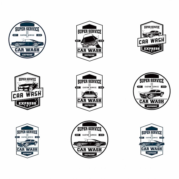 Conjunto de conjunto de logotipo de lavagem de carro Vetor Premium
